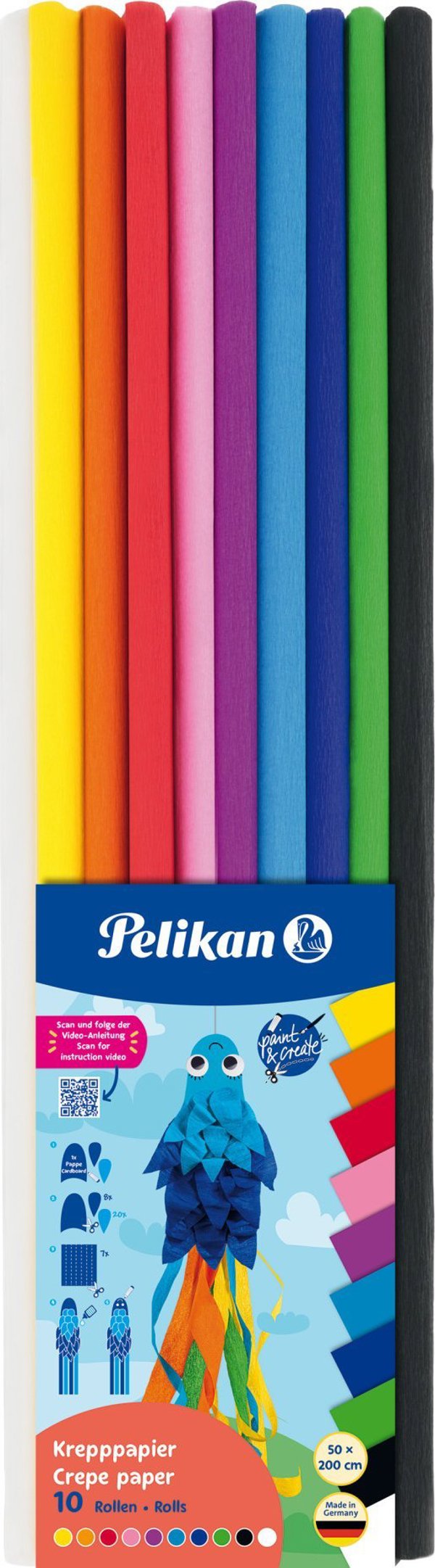 Pelikan Σετ Κρεπ Χαρτί, 10 Διαφορετικά Χρώματα για Χειροτεχνίες και Συσκευασία