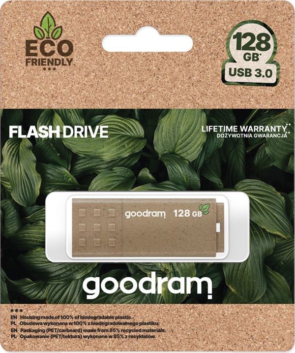 GoodRam UME3 Eco Friendly USB Flash Drive 128GB, Βιοδιασπώμενο Υλικό, 3.0, Λευκό/Καφέ