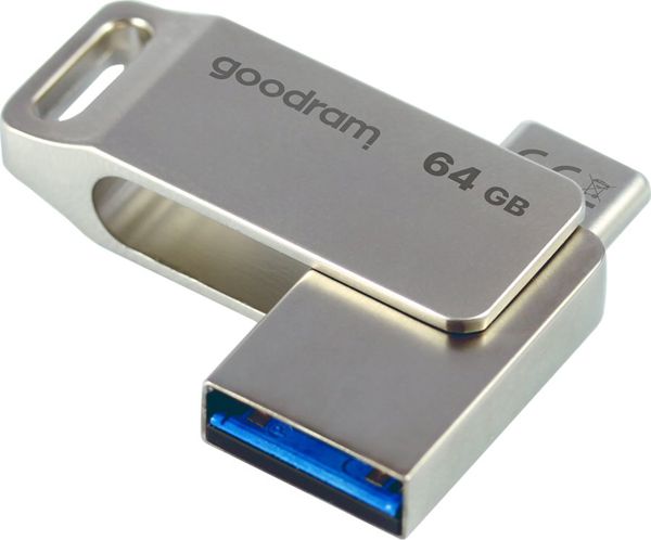 GoodRam ODA3 USB Flash Drive 64GB, USB 3.2 Type-A & Type-C, Ασημί