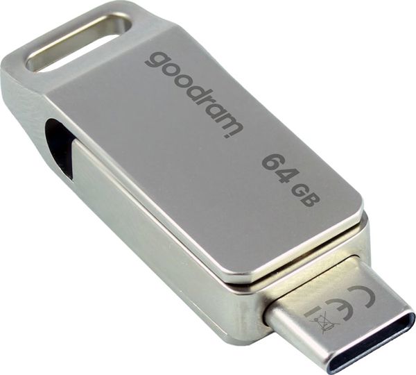 GoodRam ODA3 USB Flash Drive 64GB, USB 3.2 Type-A & Type-C, Ασημί