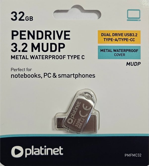 Pendrive Platinet PLATINET PENDRIVE USB 3.2 + USB-C 32GB METAL UDP ΑΔΙΑΒΡΟΧΟ [45970]