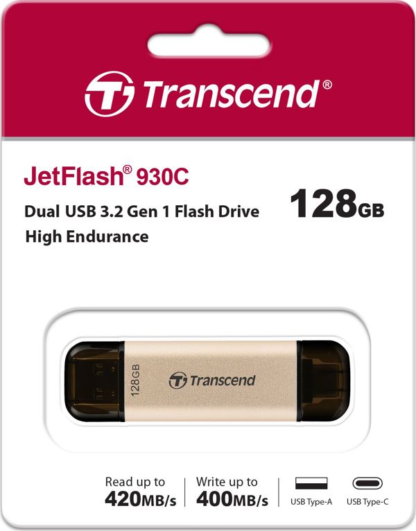 Transcend JetFlash 930C USB Flash Drive 128GB, USB 3.2 Gen1, Type-A & Type-C, Μεταλλικό, Ασημί