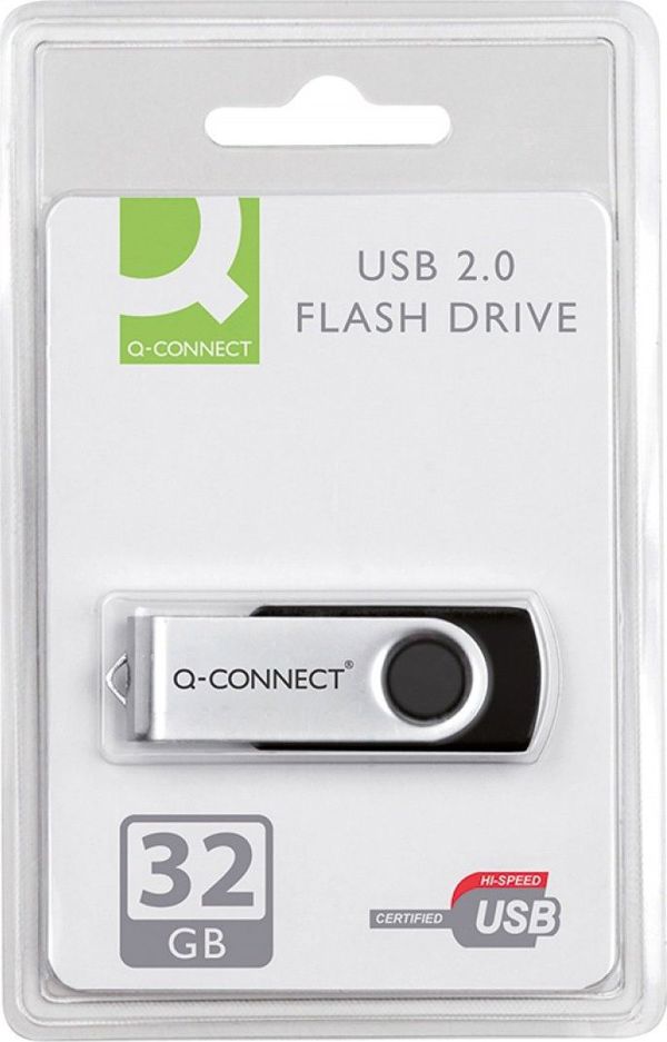 Q-Connect USB Flash Drive 32GB, USB 2.0, Συμπαγής Σχεδιασμός, Ασημί/Μαύρο