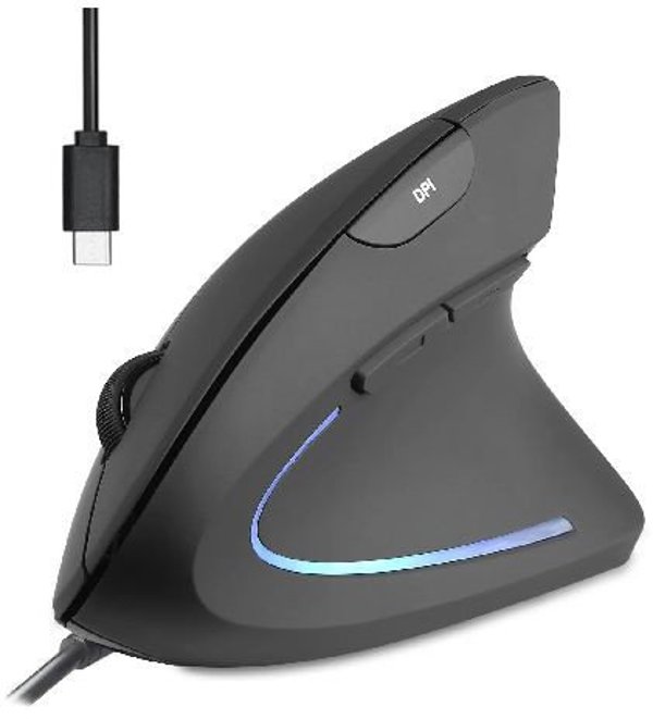 Perixx PERIMICE-513 C Κάθετο εργονομικό ποντίκι, USB-C, μαύρο, δεξιόχειρες