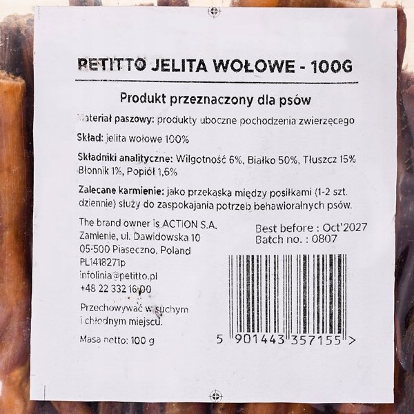 PETITTO PETITTO μοσχαρίσιο έντερο - μασητικό για σκύλους - 100g