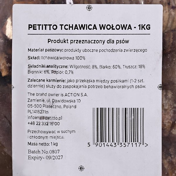 PETITTO Βοδινός Τραχεία - Λιχουδιά για Σκύλους 1kg