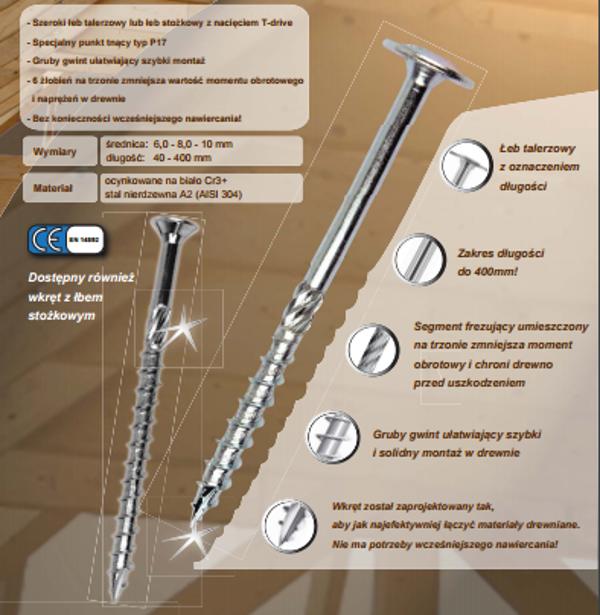 PGB Wkret do drewna z kolnierzem na torx ocynkowany 6x40mm T30 - PETTGK060040Z