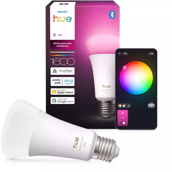 Philips Hue Smart LED A67 Bulb, White and Color Ambiance, E27 Base, 11.8W, Full Spectrum Light 1000K-20000K, 1600 Lumens, Dimmable, Works with Alexa, Google Assistant, and Apple Home, 1 Pack