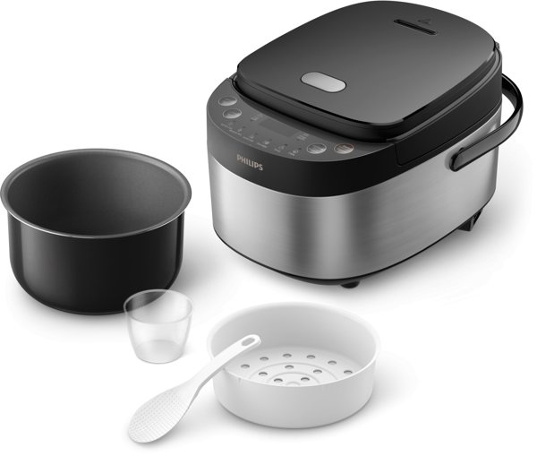 Philips Mini rice cooker | HD3093/80 3000 series | 600 W | 0.85 L | Number of programs 8 | Black/Stainless Steel