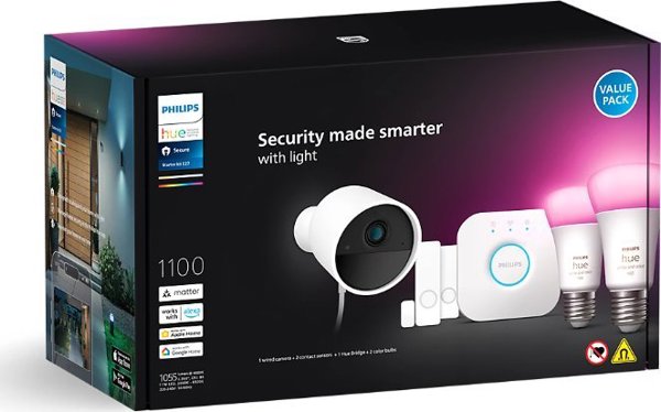 Philips Hue Secure Camera Set, Κάμερα Ασφαλείας με Λάμπα E27 & Bridge, Λευκό