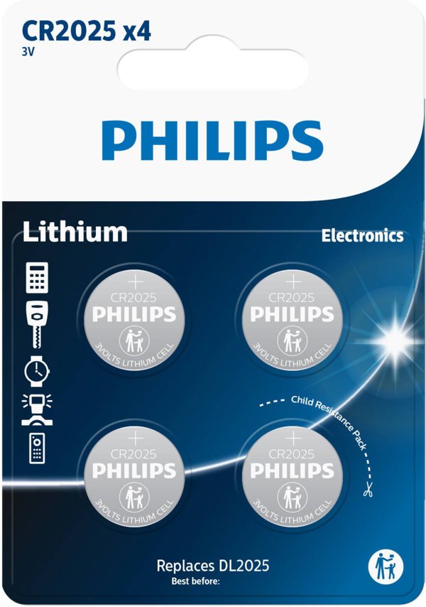 Philips Μπαταρία Λιθίου CR2025 Button Cell 3V, 4 Τεμάχια