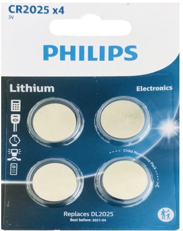 Philips Μπαταρία Λιθίου CR2025 Button Cell 3V, 4 Τεμάχια