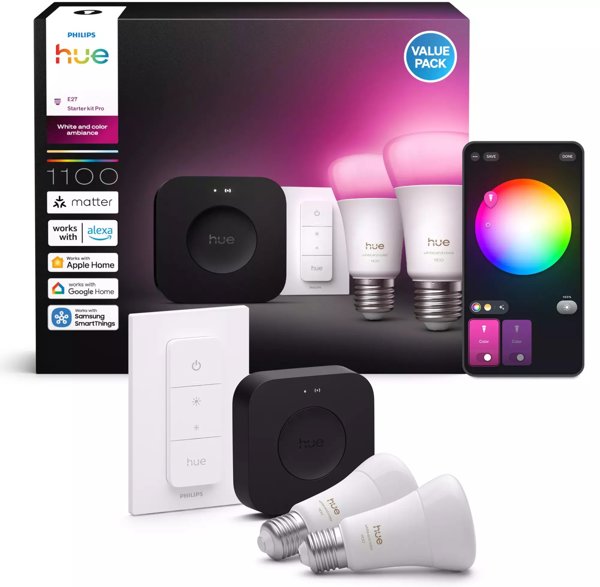 Philips Hue Bridge Pro + 2 x E27 + dimmer switch