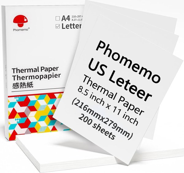 Phomemo Θερμικό Χαρτί Λευκά Φύλλα Letter 216mm 200 τεμ. για Phomemo M832 / Q22-ZD2-RMSG10-LTR