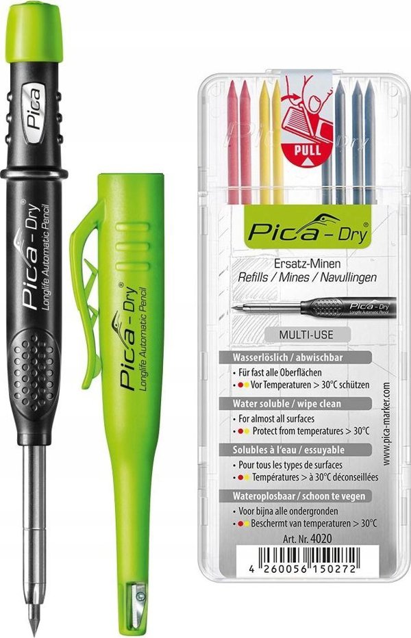 Pica-Marker Pica Dry Μηχανικός Μαρκαδόρος Κατασκευών με 8 Ανταλλακτικά (3 Χρώματα) - 4020