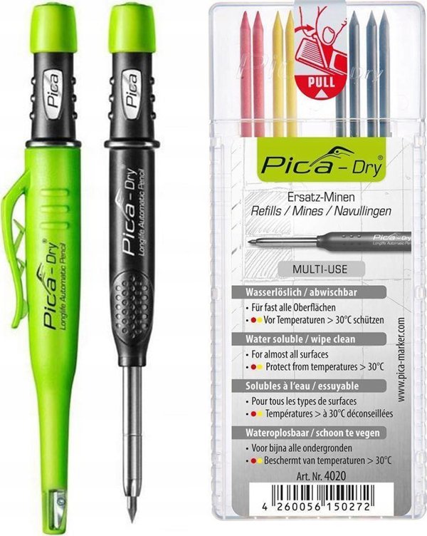 Pica-Marker Pica Dry Μηχανικός Μαρκαδόρος Κατασκευών με 8 Ανταλλακτικά (3 Χρώματα) - 4020