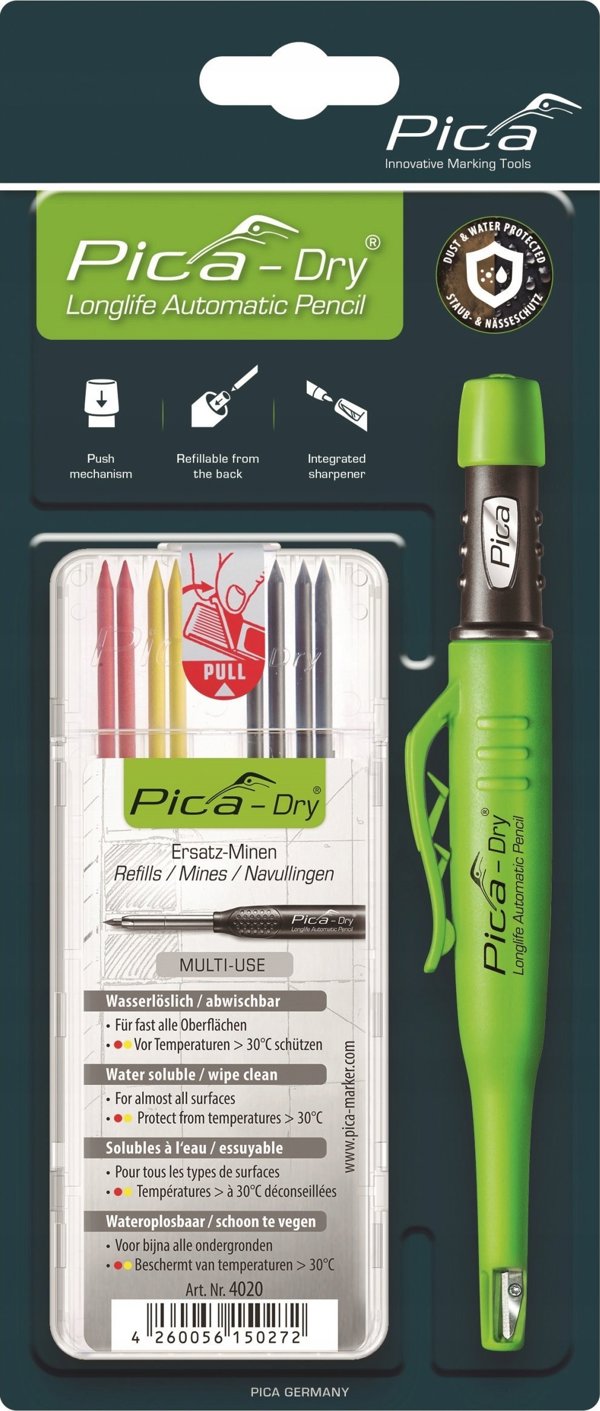 Pica-Marker Pica Dry Μηχανικός Μαρκαδόρος Κατασκευών με 8 Ανταλλακτικά (3 Χρώματα) - 4020