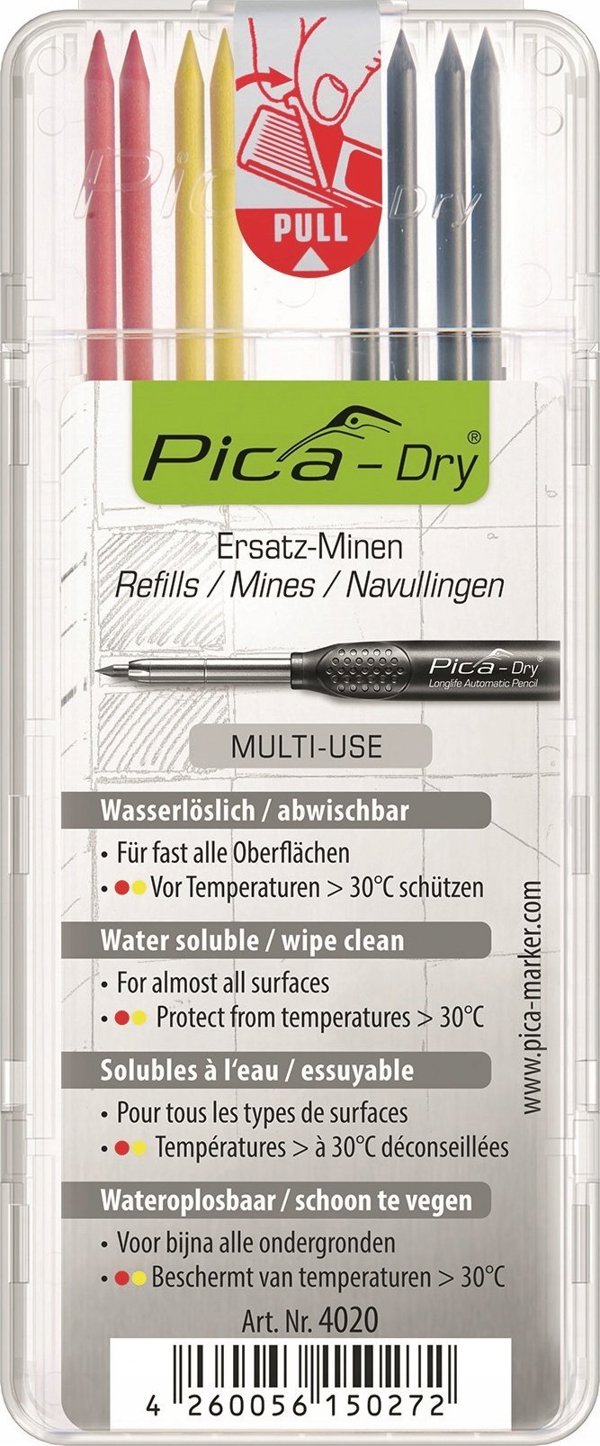 Pica-Marker Pica Dry Μηχανικός Μαρκαδόρος Κατασκευών με 8 Ανταλλακτικά (3 Χρώματα) - 4020