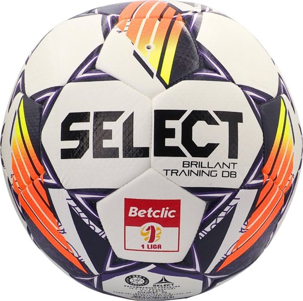 Select Μπάλα Ποδοσφαίρου Brillant Training DB Betclic 1 Liga v24, Λευκό-Πορτοκαλί-Μωβ, Μέγεθος 4