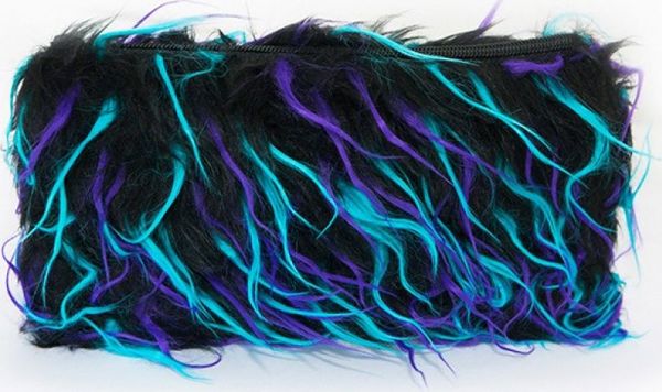 Κασετίνα Memoris Fluffy Γούνινη, Θήκη για Μολύβια & Καλλυντικά με Φερμουάρ, Μαύρη, 230x130x10mm