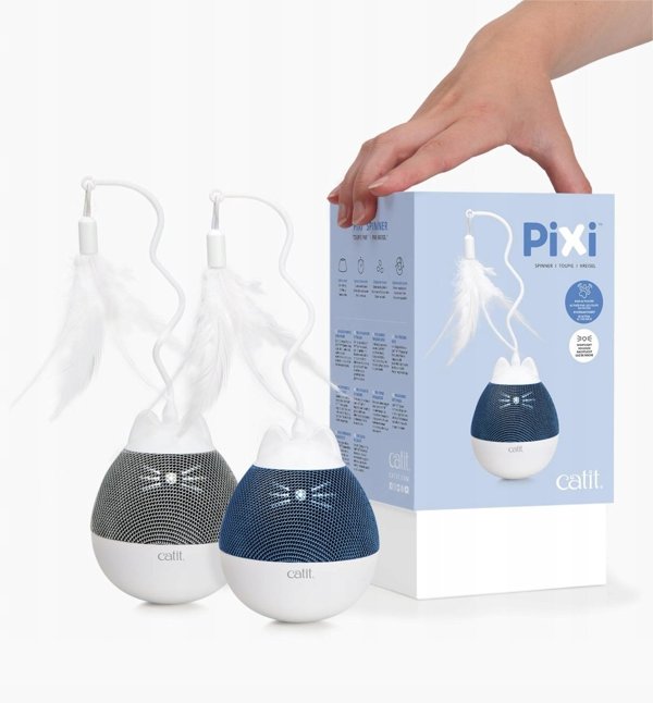 Pixi Spinner παιχνίδι με φτερό για γάτες, λευκό/μπλε, 8,5 x 24 εκ.
