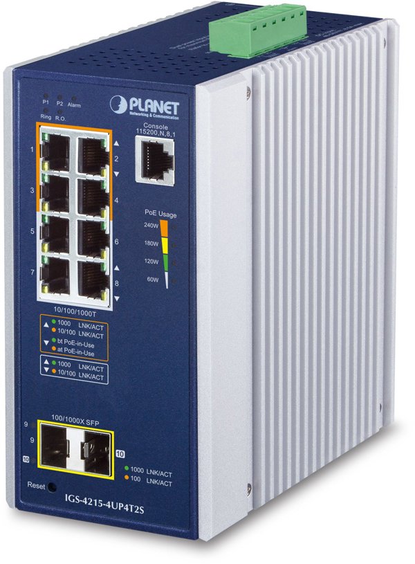 PLANET IGS-4215-4UP4T2S Διαχειριζόμενες Συνδέσεις Δικτύου L2/L4 Gigabit Ethernet (10/100/1000) Με Υποστήριξη PoE Αλουμίνιο, Μπλε
