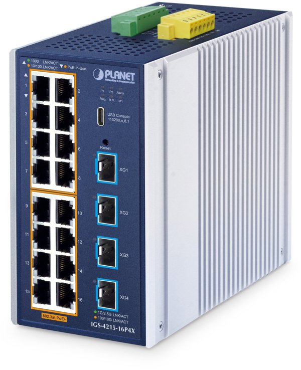 PLANET Industrial L2+ Switch Ethernet 16-Port 10/100/1000T PoE + 4-Port 10G SFP+