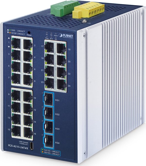 PLANET Industrial L2+ 24-Port Managed Switch IGS-4215-24T4X Aluminium Niebieski