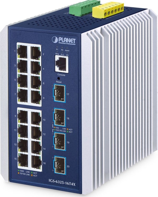 PLANET IP30 Industrial L3 16-Port Zarzadzany Gigabit Ethernet (10/100/1000) Aluminium Niebieski