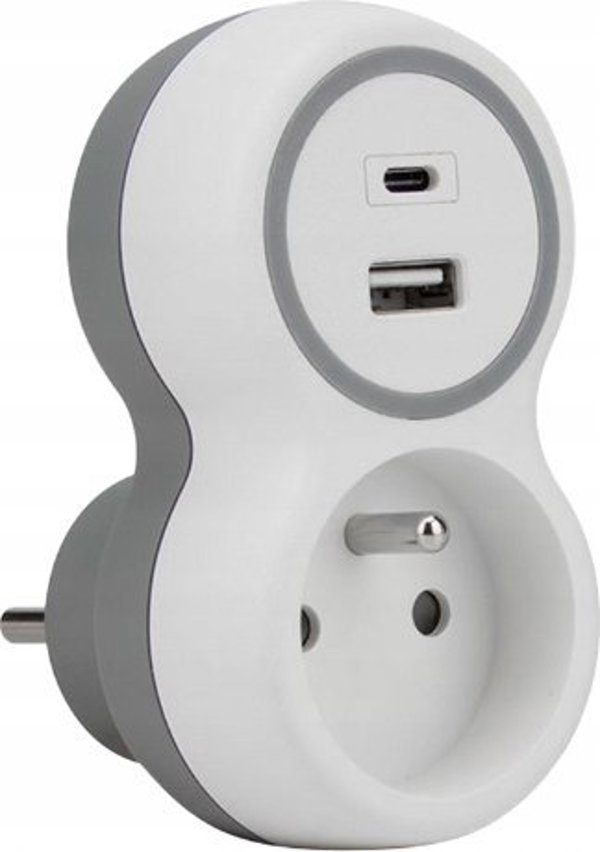 Plastrol Πολύπριζο 1 Θέσης με USB-A και USB-C Θύρες Φόρτισης Λευκό