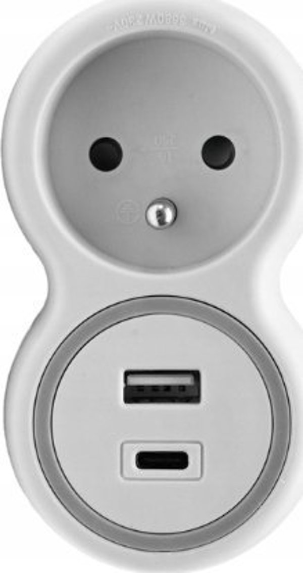 Plastrol Πολύπριζο 1 Θέσης με USB-A και USB-C Θύρες Φόρτισης Λευκό