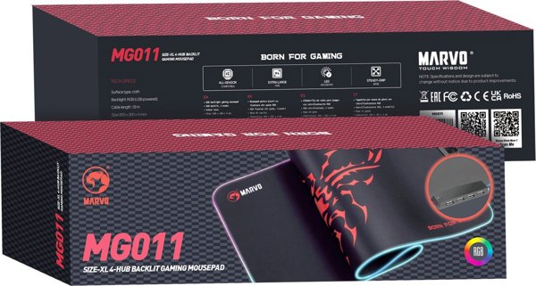 Marvo Gaming Mouse Pad SCORP XL, RGB Φωτισμός, με USB Hub, 800 x 300 x 4 mm, Μαύρο
