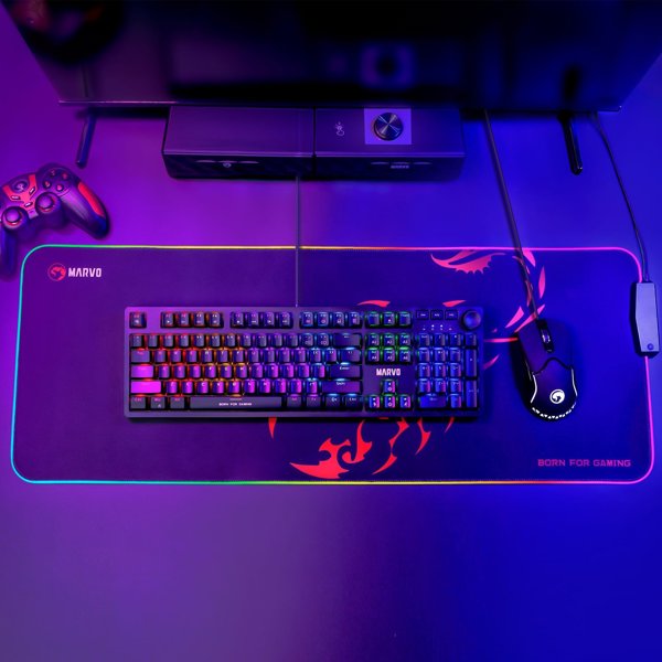 Marvo Gaming Mouse Pad SCORP XL, RGB Φωτισμός, με USB Hub, 800 x 300 x 4 mm, Μαύρο