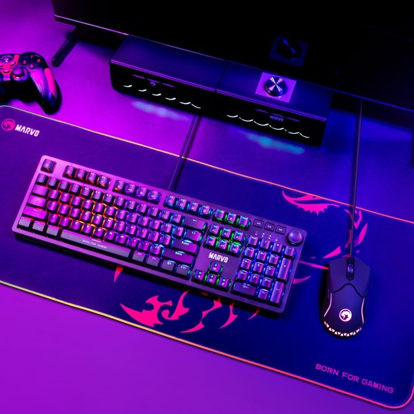 Marvo Gaming Mouse Pad SCORP XL, RGB Φωτισμός, με USB Hub, 800 x 300 x 4 mm, Μαύρο