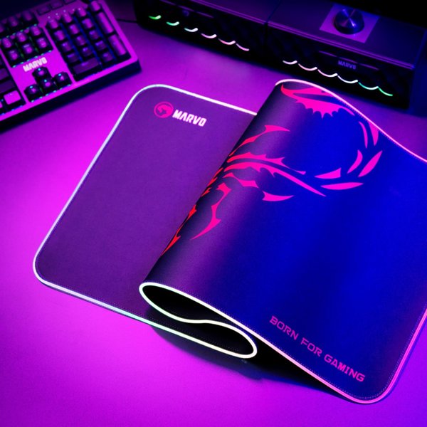 Marvo Gaming Mouse Pad SCORP XL, RGB Φωτισμός, με USB Hub, 800 x 300 x 4 mm, Μαύρο