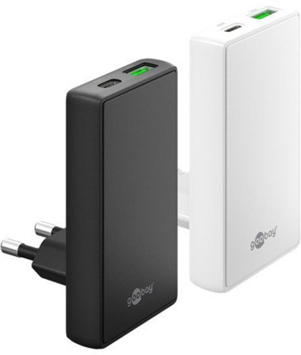 Διπλός γρήγορος φορτιστής USB-C™ PD GaN 90° Flat (45 W) μαύρο - Έκδοση χρώματος μαύρο