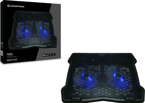 Conceptronic THANA06B Βάση Ψύξης Notebook με 2 Αθόρυβους Ανεμιστήρες USB, Μαύρο