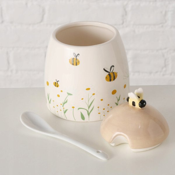 Κεραμικό δοχείο με καπάκι και κουταλάκι HONEY 445 ml