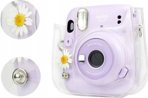 Θήκη LoveInstant Για Fujifilm Instax Mini 11 από Οικολογικό Δέρμα με Αποξηραμένα Χαμομήλια και Λουράκι