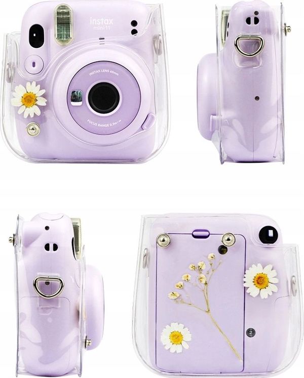 Θήκη LoveInstant Για Fujifilm Instax Mini 11 από Οικολογικό Δέρμα με Αποξηραμένα Χαμομήλια και Λουράκι