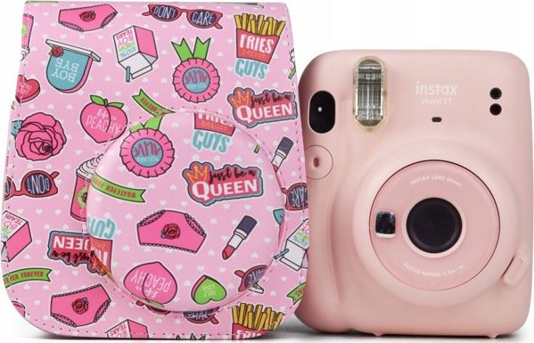 LoveInstant Θήκη Fujifilm Instax Mini 11 Από Οικολογικό Δέρμα - Ροζ/Τηγανητές Πατάτες