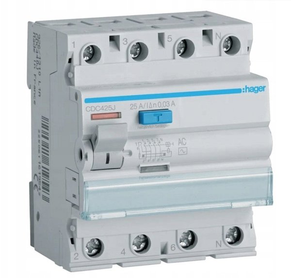 Διακόπτης διαρροής Polot Hager 3 ΦΑΣ. 25A 30MA AC (CD426J) CDC425J