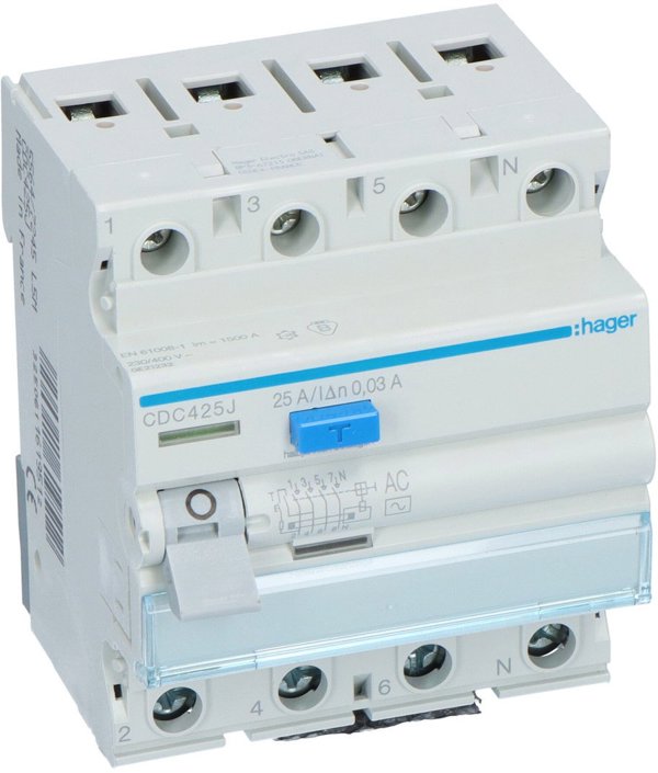 Διακόπτης διαρροής Polot Hager 3 ΦΑΣ. 25A 30MA AC (CD426J) CDC425J