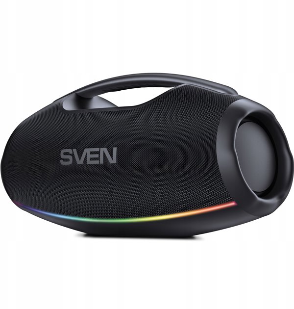 Portable speaker SVEN PS-990, juodas, power output 180W (RMS), TWS, Bluetooth, RGB backlight, Atsparus vandeniui (IPx7), USB, Lithium battery, Baterija life – iki 16 hours