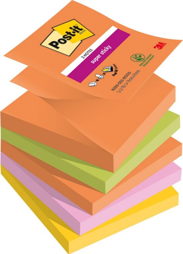 Post-it 3M Αυτοκόλλητες Σημειώσεις Super Sticky Z-Notes, BOOST, 76x76mm, 5x90 Φύλλα