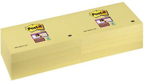 Post-it Super Sticky Αυτοκόλλητο Μπλοκ Σημειώσεων 655-12SSCY-EU, Κίτρινο, 76x127mm, 90 Φύλλα