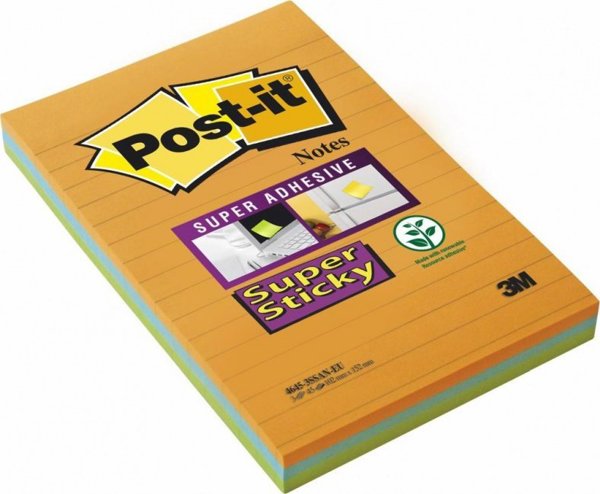 Post-It 3M Αυτοκόλλητες Σημειώσεις Super Sticky XXL, Με Γραμμές, 101x152mm, 3x45 Φύλλα, Παλέτα Bangkok (4645-3SSAN)