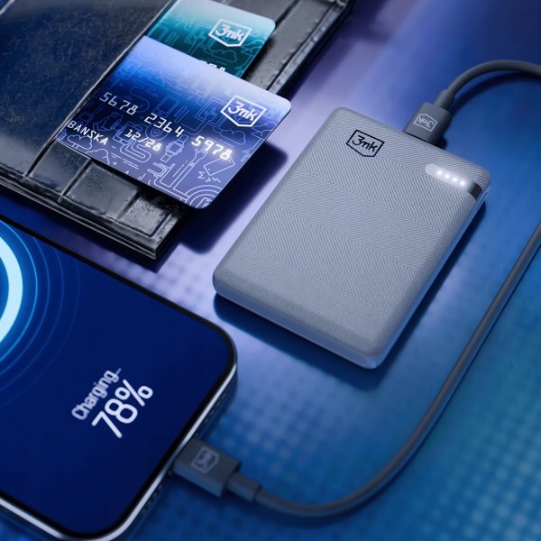 3MK Pocket Powerbank 5000mAh, Φορητός Φορτιστής 12W με Θύρα USB-C, Γκρι
