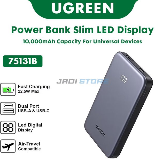 Powerbank 10000mAh UGREEN PB507 20W PD USB + USB-C (szary)