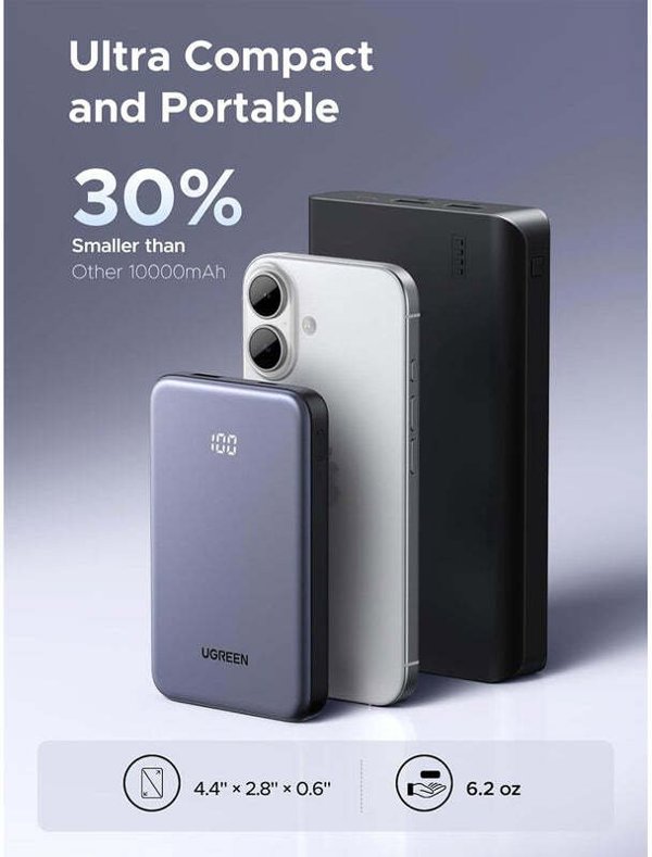 Powerbank 10000mAh UGREEN PB507 20W PD USB + USB-C (szary)